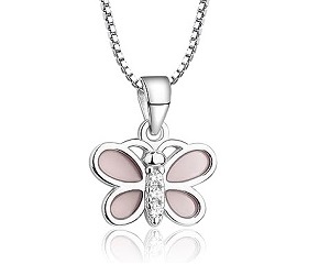 very beautiful pink butterfly cubic zirconia silver baby necklace 
